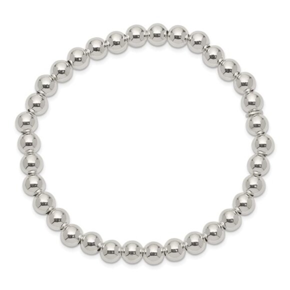 Sterling Silver Polished 6mm Bead Slip-on Stretch Bracelet – Made in Italy - Picture 1 of 4